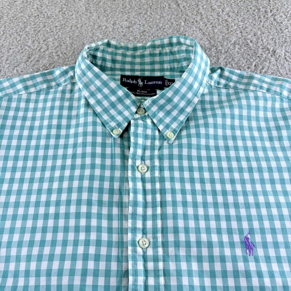 Ralph Lauren Blake Button Down Shirt Mens XXL Green White Gingham Cotton Preppy